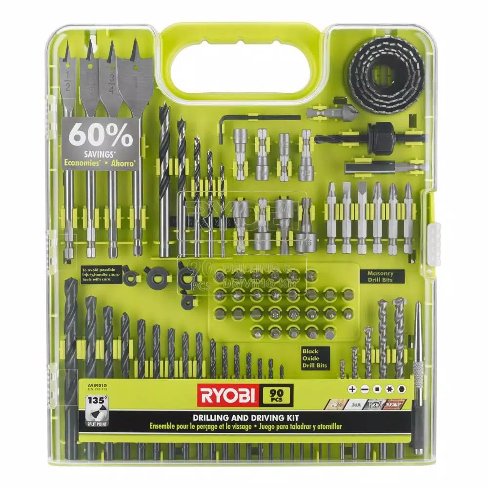 RYOBI 98-Piece Multi-Material Drill and Driver Kit with 8-Piece Bonus Impact Rated Driving Set