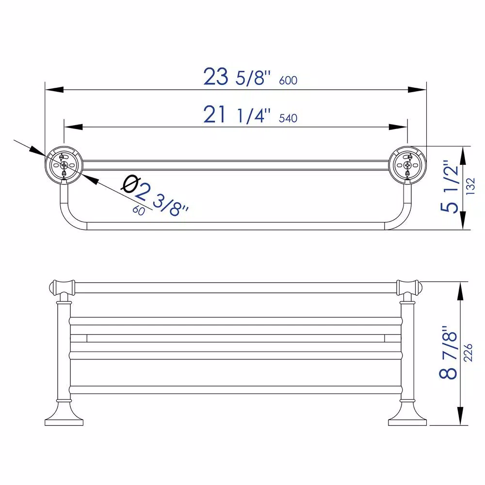 ALFI BRAND AB9583 23.63 in. Wall Mount Towel Rack with Shelf, Polished Chrome