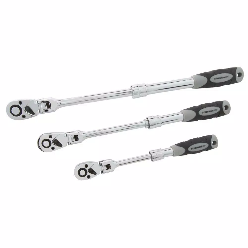 STEELMAN PRO 96753 3-Piece Extendable Flex-Head Ratchet Set, 1/4 in., 3/8 in., and 1/2 in. Drive