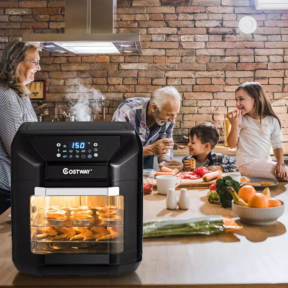 Costway 10.6 Qt. Black Air Fryer Oven with Rotisserie, 1700W Digital Air Fryer with 7 Presets