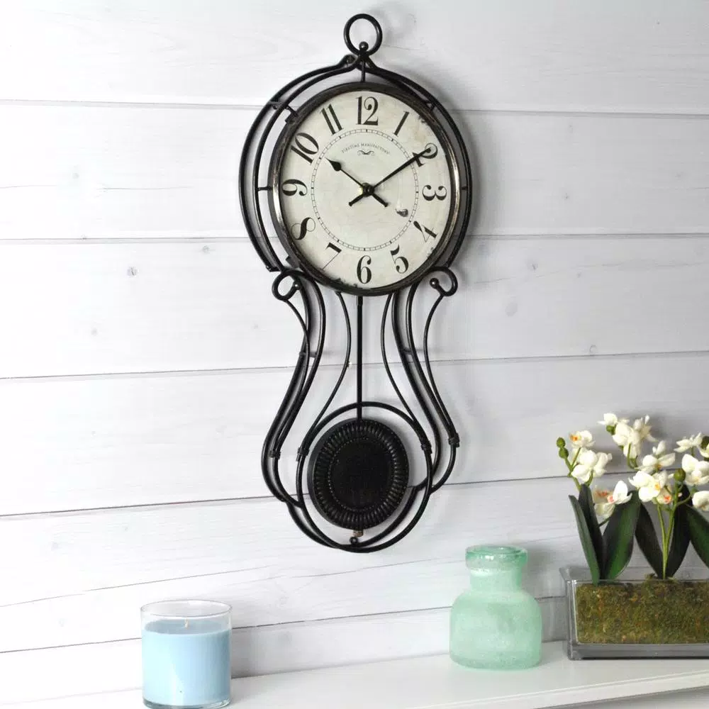 FirsTime & Co. Harwick Pendulum Wall Clock - Black Wrought Iron Farmhouse Decor