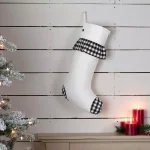 VHC Brands 20 in. Emmie Farmhouse Christmas Decor Black and White Check Ruffle Stocking thumbnail 3