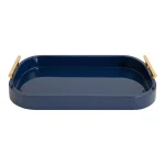 Kate and Laurel Lipton Navy Blue Decorative Wood Tray with Gold Handles thumbnail 2