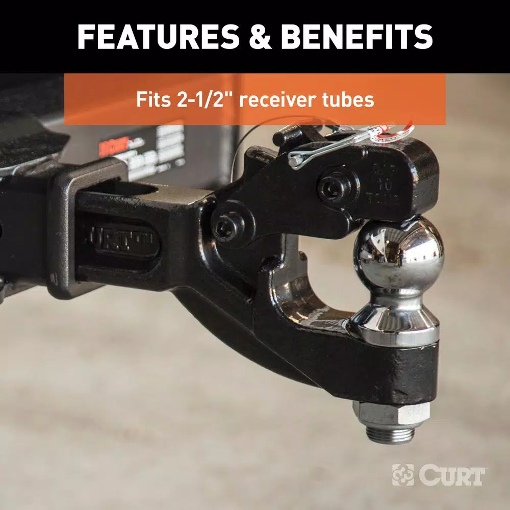 CURT Pintle Hitch with 2-5/16 in. Trailer Ball, Fits 2-1/2 in. Receiver