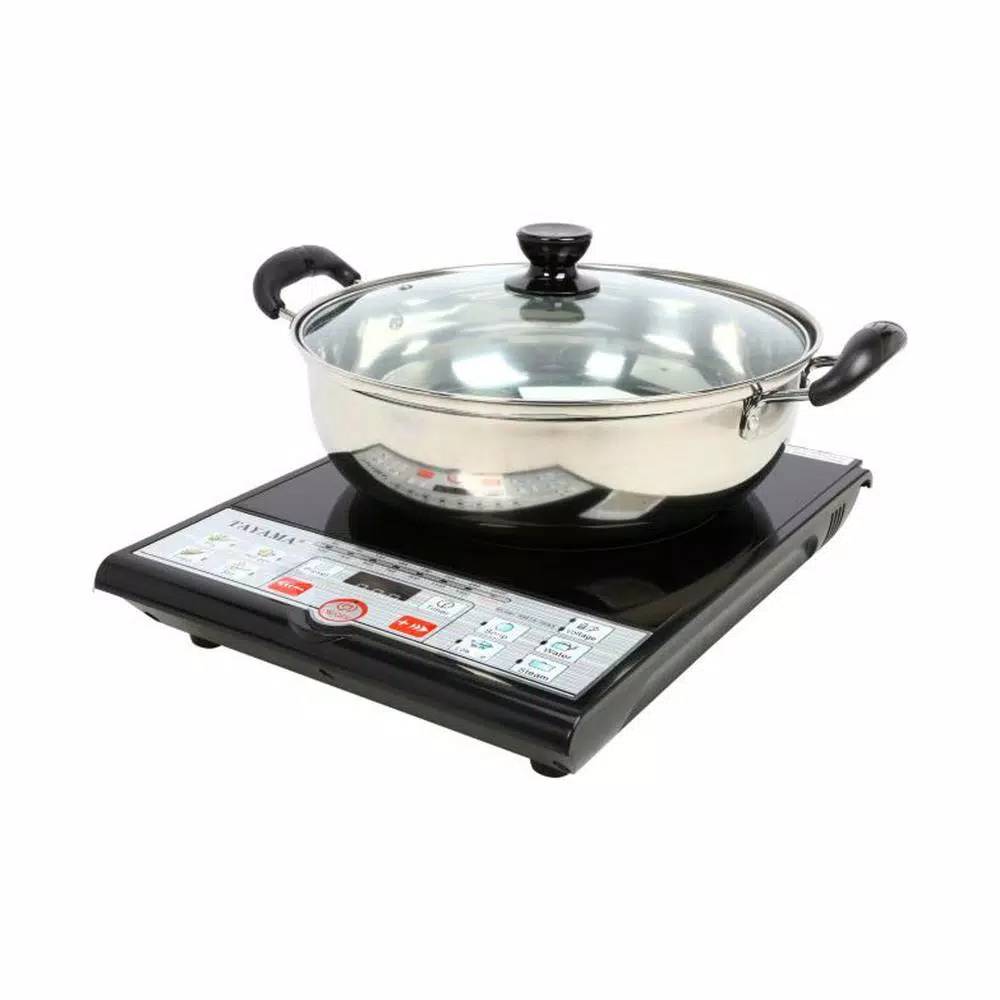 Tayama 1500W Single Burner 8 in. Black Induction Hot Plate with Shabu Cooking Pot