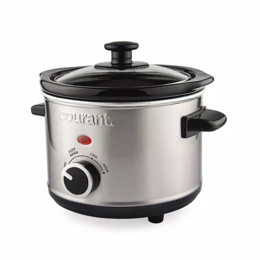 Courant 1.5 Qt. Brushed Stainless Steel Slow Cooker with Tempered Glass Lid