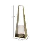 LITTON LANE Large Gold Metal Candle Lantern with Textured Hurricane Glass, 23.5 in thumbnail 4