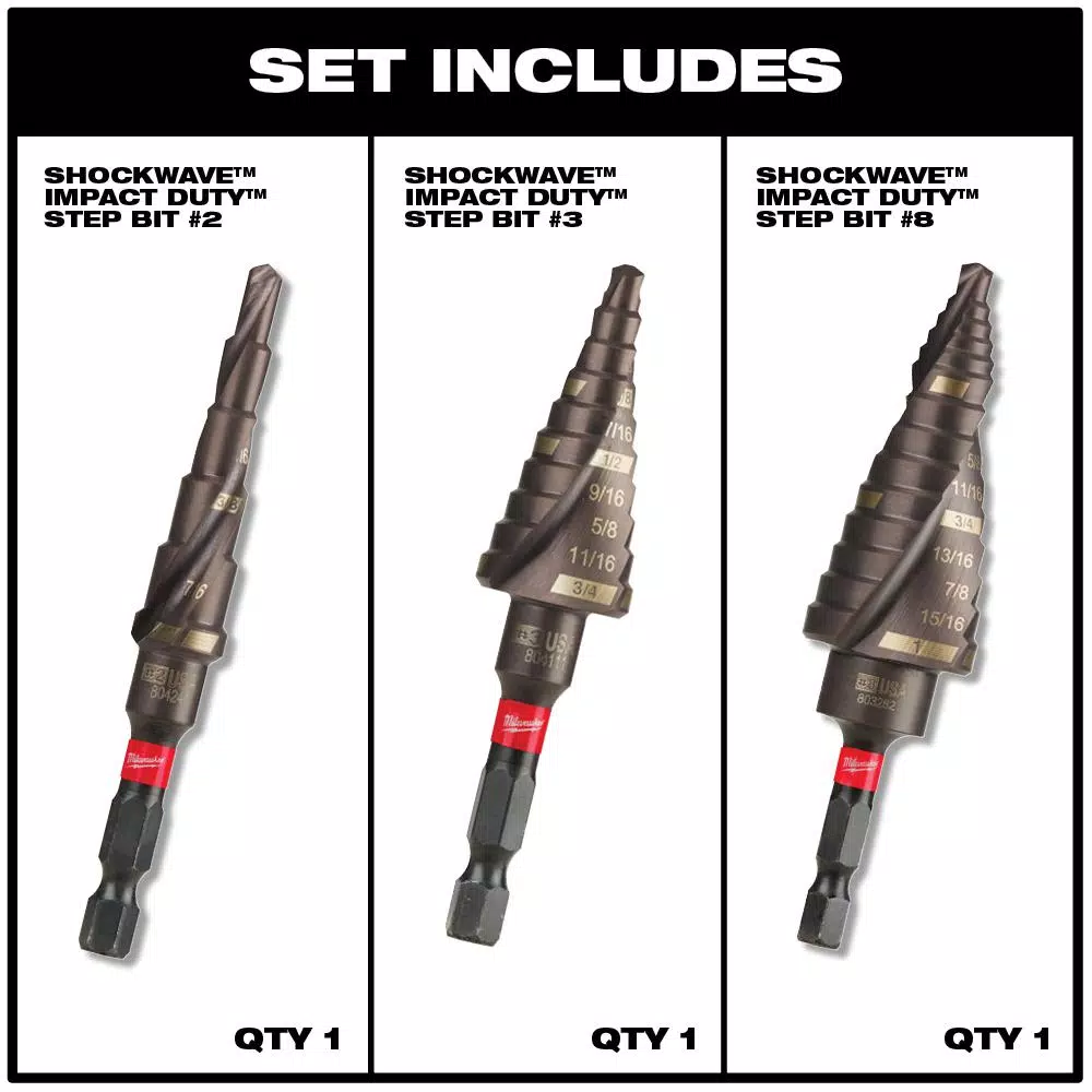 Milwaukee SHOCKWAVE Impact Duty Titanium Step Bit Kit, 3-Piece