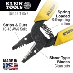 Klein Tools 6-1/4 in. Wire Stripper and Cutter for 10-18 AWG Solid Wire, Hardened Steel thumbnail 2