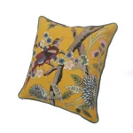 LR Home Scenic Yellow Floral Birds Throw Pillow - 20 x 20 in. Cotton Square Accent Pillow thumbnail 4