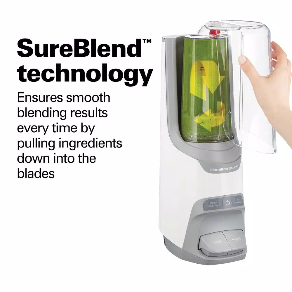 Hamilton Beach Power Blender Plus 20 oz. Personal Blender with Sound Shield, 800W Peak Power, White