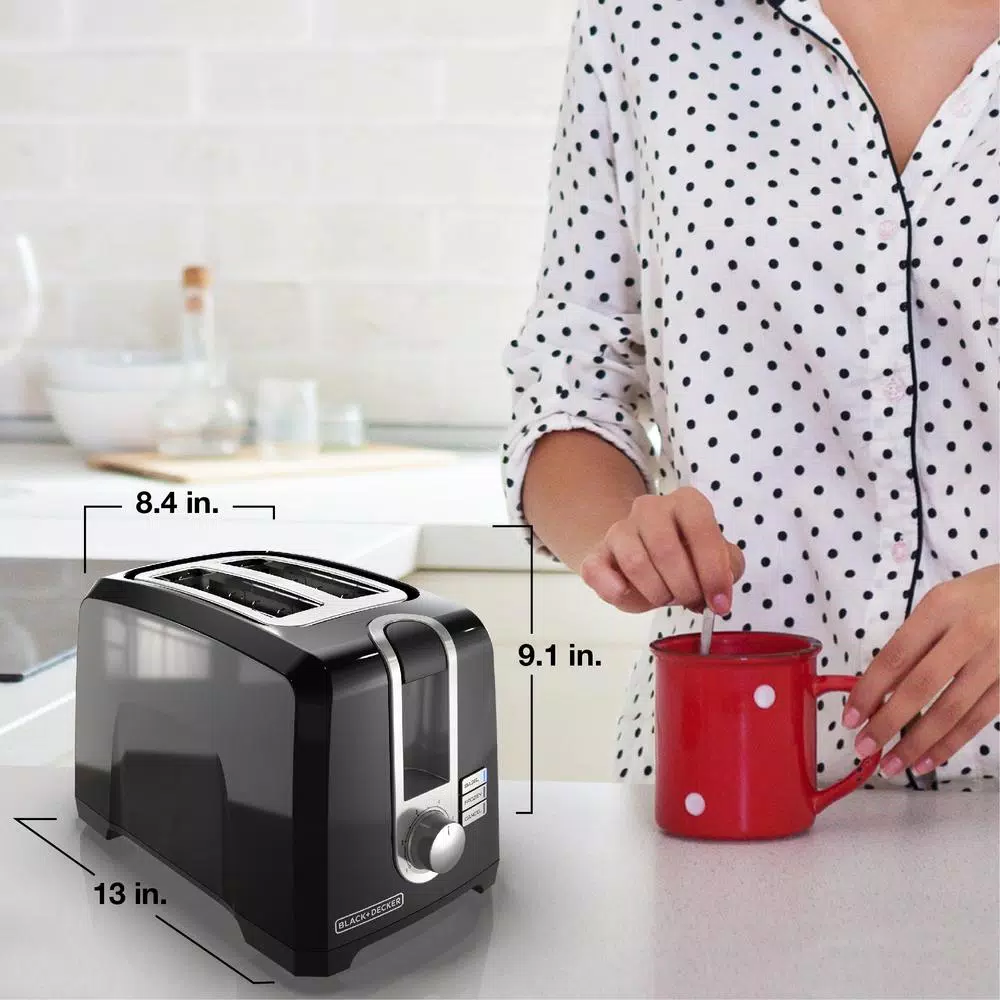 BLACK+DECKER 2-Slice Black Toaster with Extra-Wide Slots and 850-Watt Power