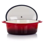 MegaChef 7 Qt. Oval Enameled Cast Iron Casserole Dish with Lid, Red thumbnail 2