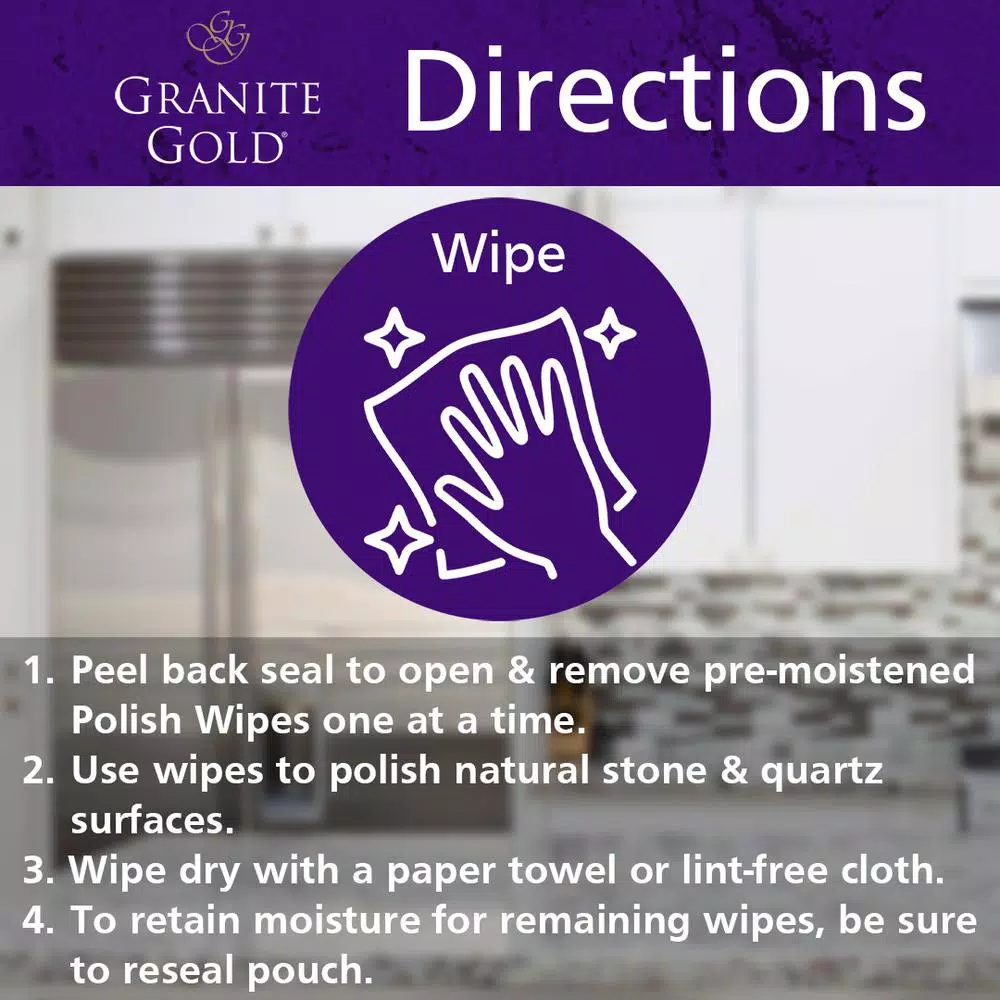 Granite Gold Polish Wipes for Natural Stone and Quartz Surfaces