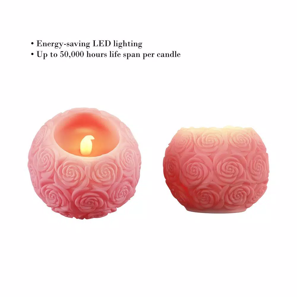 Lavish Home Rose Embossed Ball LED Flameless Candle with Remote, Rose Scented Real Wax