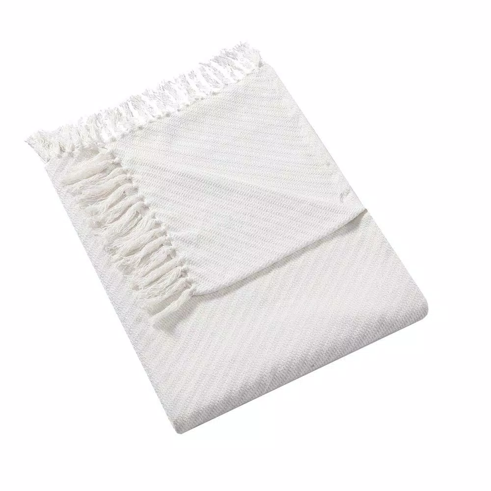 Unbranded MHF Home 50 in. x 60 in. 100% Cotton White Knit Throw Blanket with Tassels
