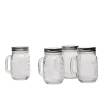 MASON CRAFT & MORE 5-Piece Clear Glass Drink Dispenser Set with 4L Dispenser and 4 Mugs with Metal Lids thumbnail 3