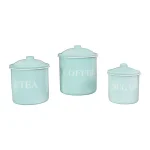 3R Studios 3-Piece Green Metal Kitchen Canister Set with Lids - Coffee, Tea, and Sugar Typography thumbnail 1