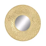 LITTON LANE 32 in. Round Gold Contemporary Iron Accent Mirror with Raised Scale Pattern thumbnail 1