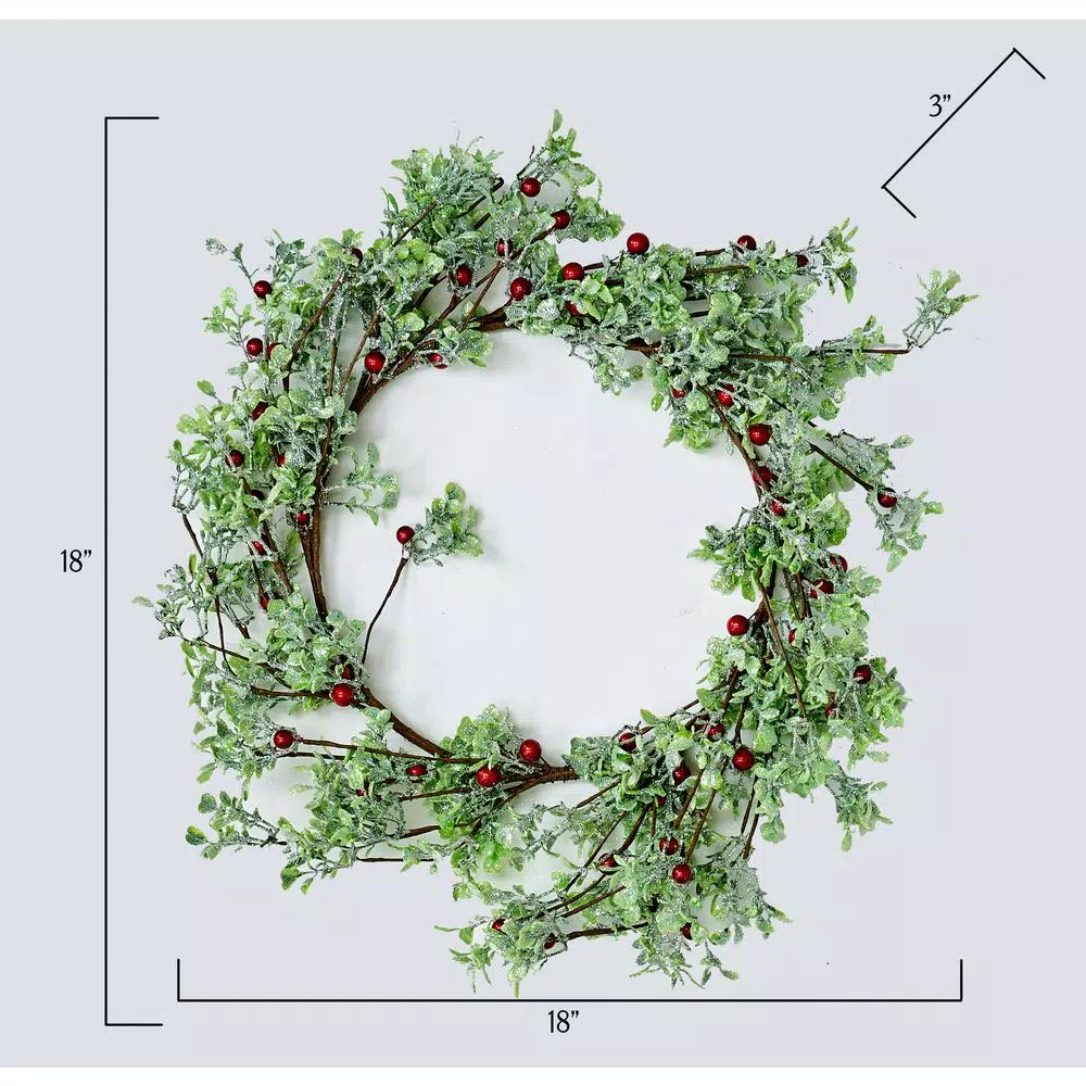 Worth Imports 18 in. Green Leaves and Red Berries Artificial Holiday Wreath