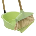 Home Basics 10 in. Green Bamboo Broom and Dustpan Set with Angled Nylon Bristles thumbnail 3