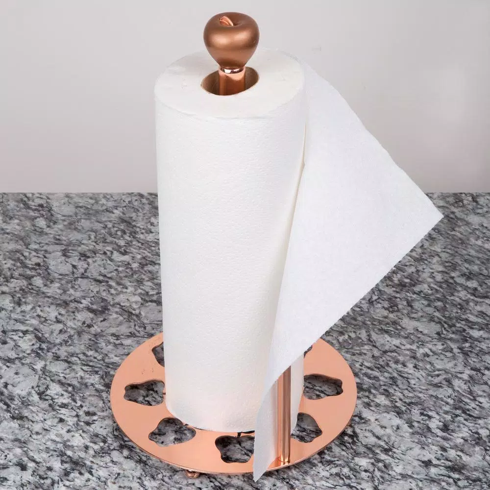 Creative Home Metal Paper Towel Holder with Elegant Copper Finish and Apple Motif Design