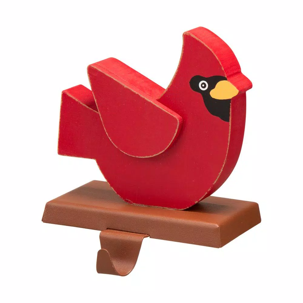 Glitzhome 6.3 in. Red Cardinal Wooden and Metal Stocking Holder