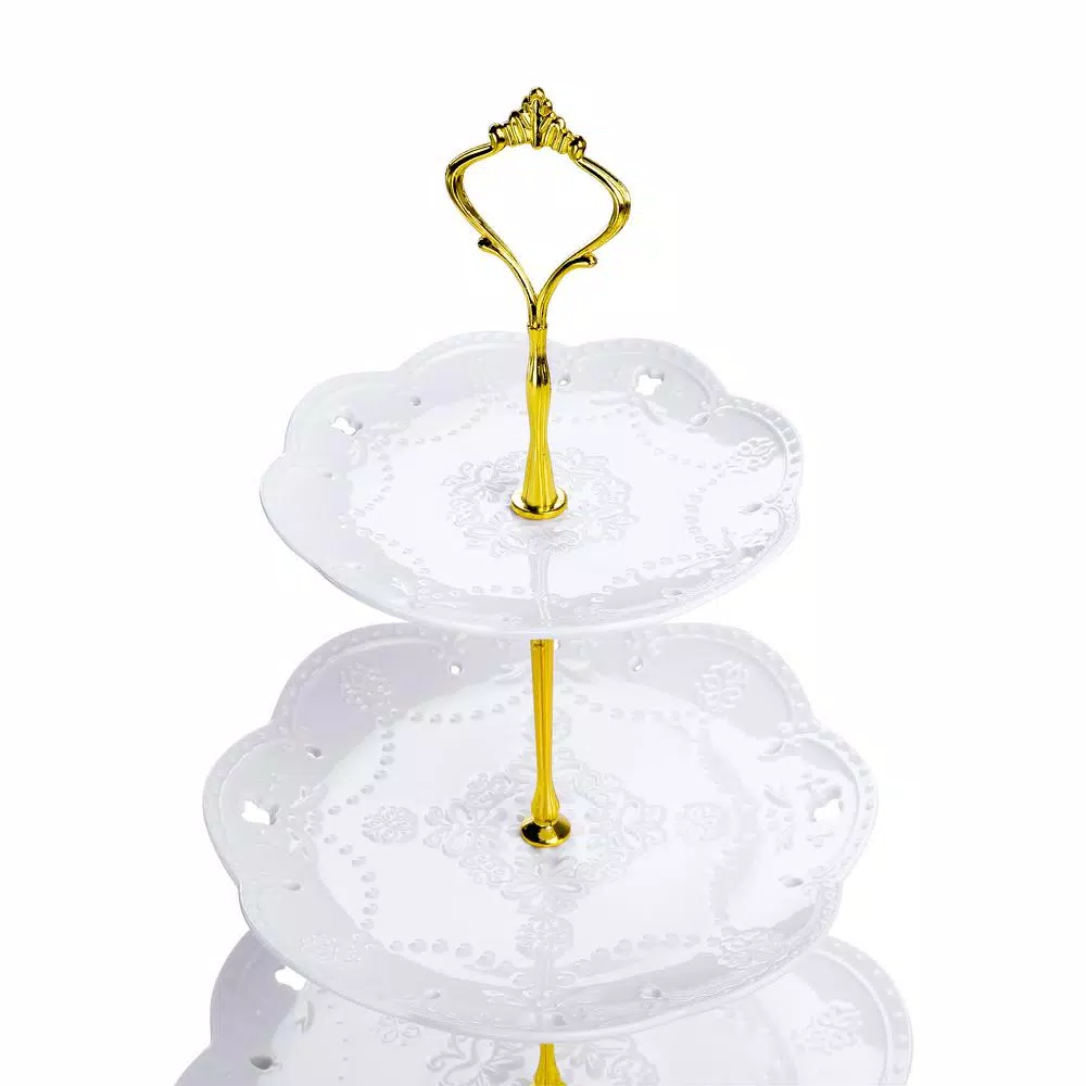 MALACASA 3-Tiered White Porcelain Cupcake Tower Stand - Round Dessert & Appetizer Serving Stand