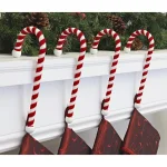 Haute Decor 9 in. Red and White Candy Cane Steel Core Stocking Holder (4-Pack) thumbnail 2
