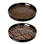 A & B Home Quinn Round Brown Safari-Themed Trays, Set of 2 thumbnail 1