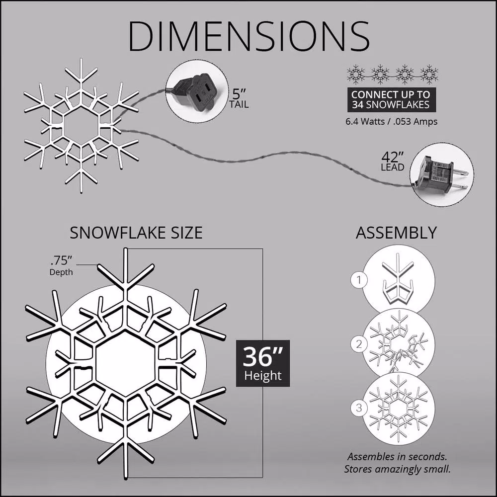 Kringle Traditions 36 in. 105-Light LED Warm White Folding Snowflake Decoration