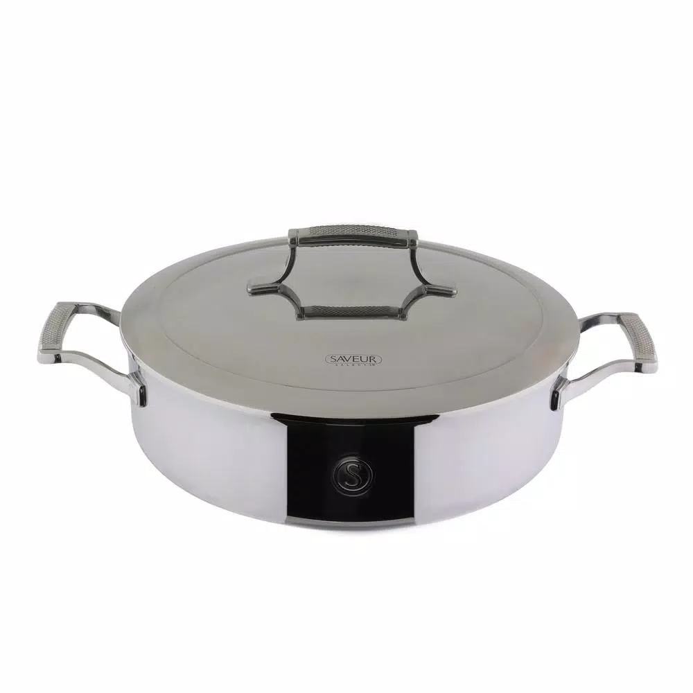 Saveur Selects 5 qt. Tri-Ply Stainless Steel Saute Pan with Lid