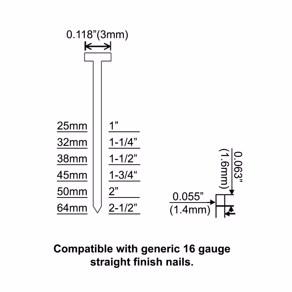 Husky 16-Gauge 2-1/2 in. Pneumatic Straight Finish Nailer
