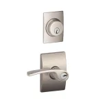 Schlage Century Satin Nickel Single Cylinder Deadbolt and Merano Entry Door Lever Combo Pack thumbnail 1