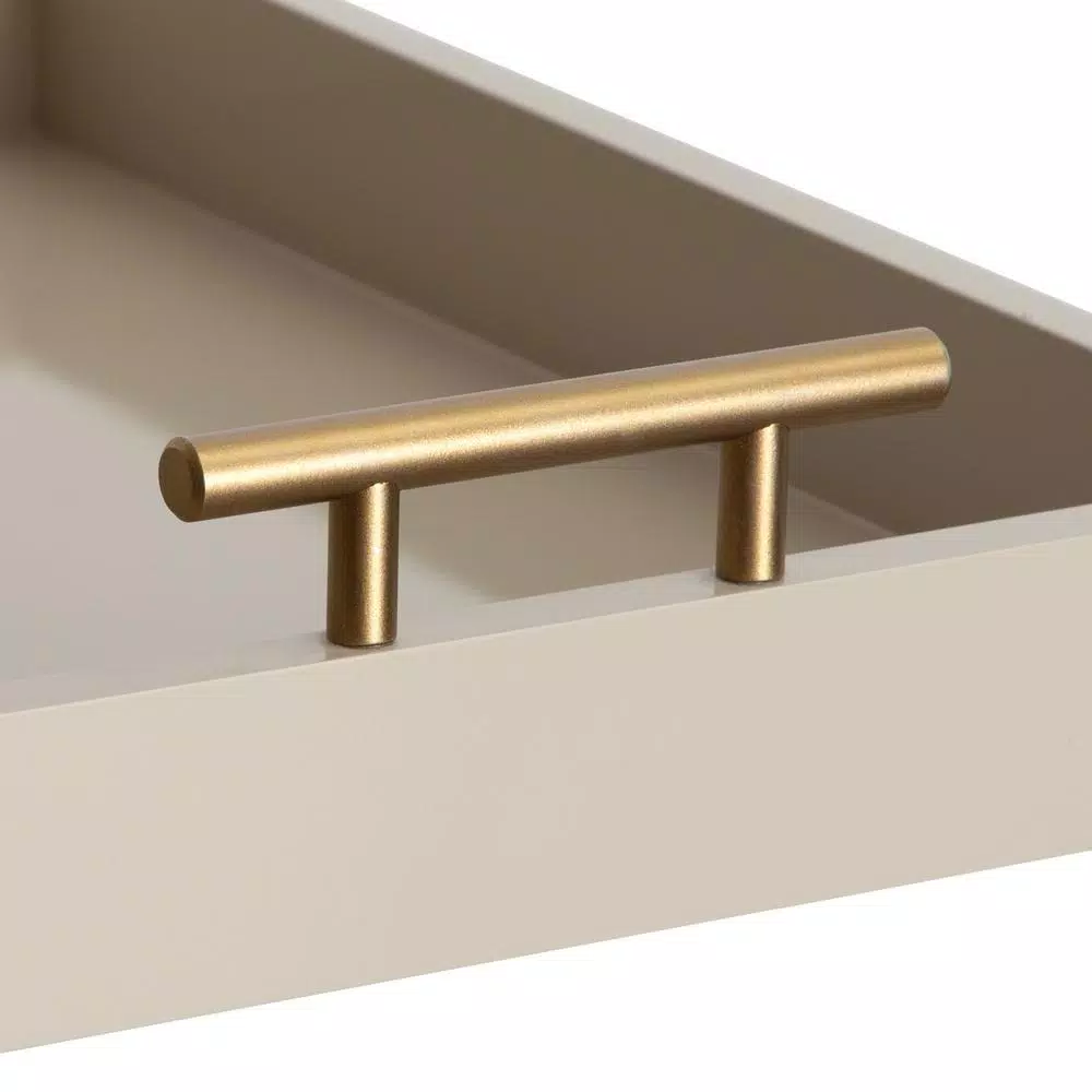 Kate and Laurel Lipton Decorative Rectangular Tray with Brushed Metal Handles, Brown Glossy Finish