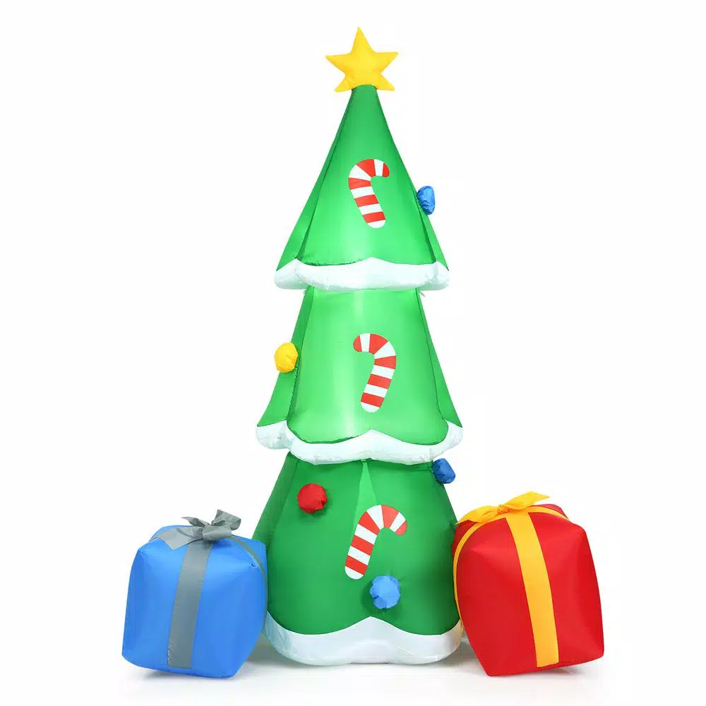 Costway 6 ft. Inflatable Christmas Tree with LED Lights and Gift Boxes, Outdoor Holiday Decor