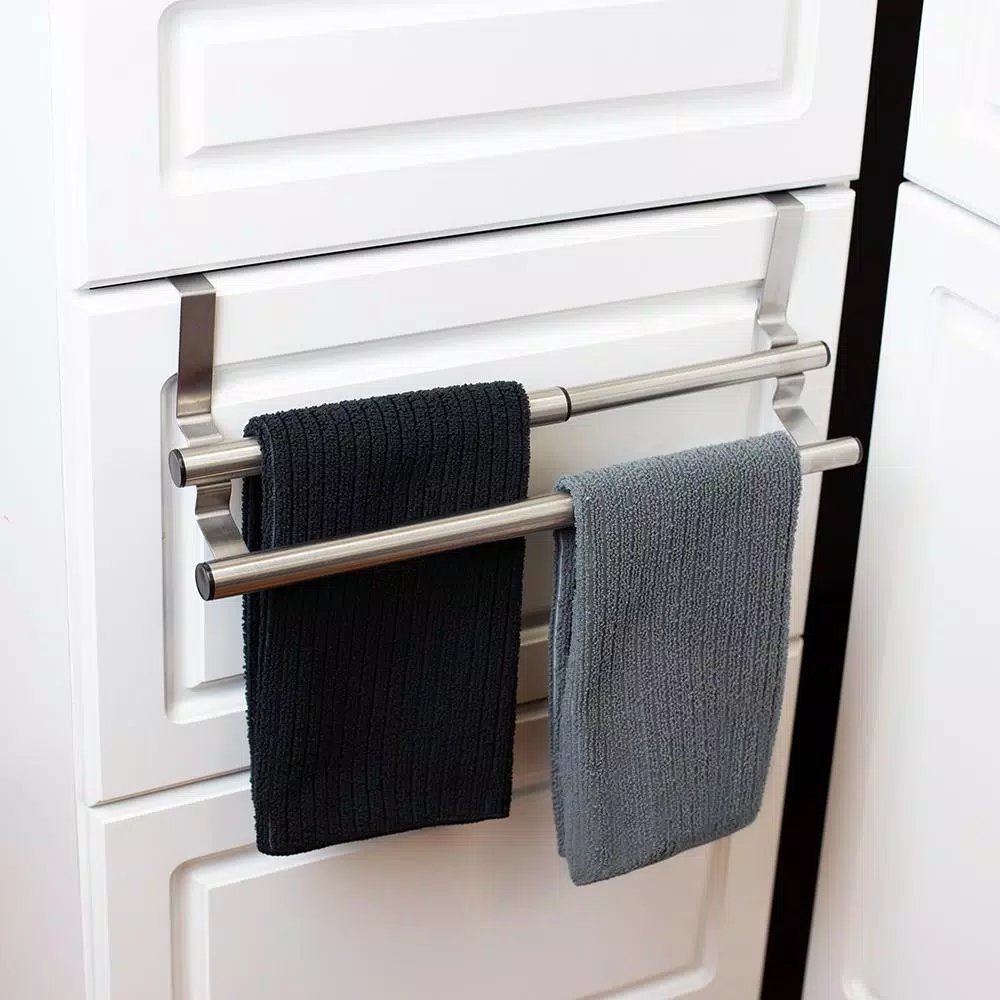 Unbranded Expandable 2-Tier Steel Over the Cabinet Door Towel Rack - Silver