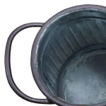 Benjara Gray and Brown Galvanized Metal Corrugated Decorative Flower Vase with Curved Side Handles thumbnail 2