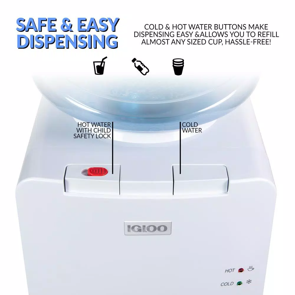 Igloo Top Loading Water Dispenser with Hot and Cold Water, White