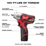 Milwaukee M12 12V Lithium-Ion Cordless 3/8 in. Impact Wrench Kit with (2) 1.5 Ah Batteries, Charger & Hard Case thumbnail 3