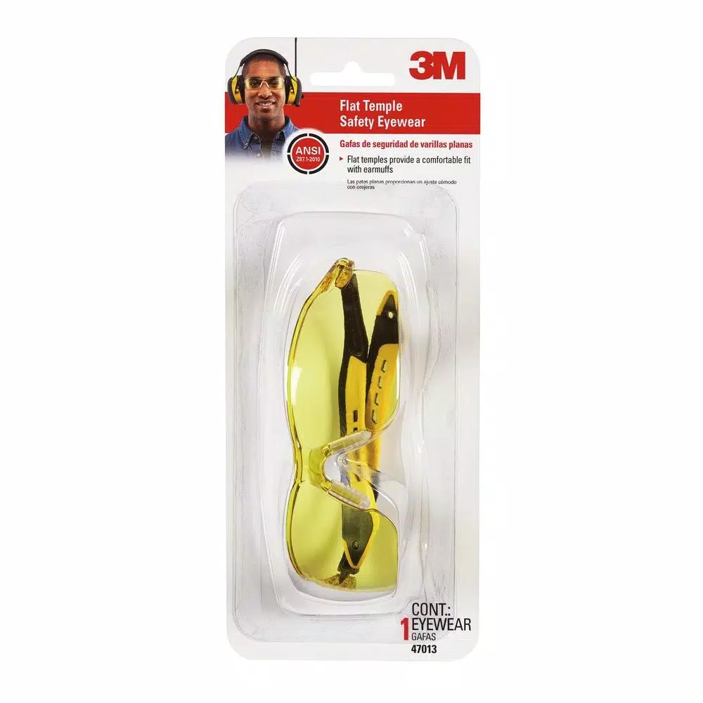 3M Flat Temple Safety Glasses with Amber Lenses, High-Impact Protection