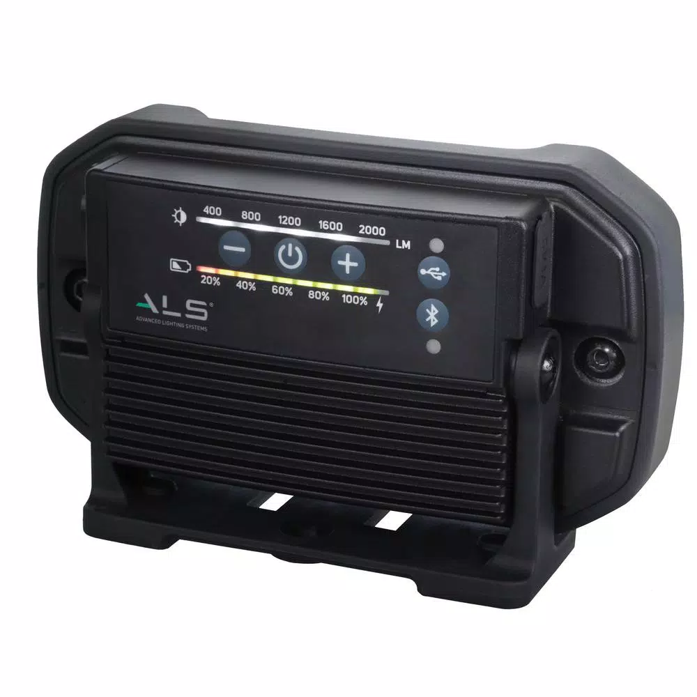 Advanced Lighting Systems 2000 Lumens LED Rechargeable Bluetooth Audio Work Light with Power Bank