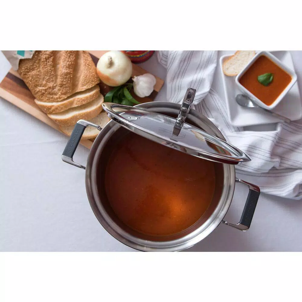 CookCraft by Candace 8 qt. Tri-Ply Stainless Steel Stock Pot with Patented Latch Glass Lid