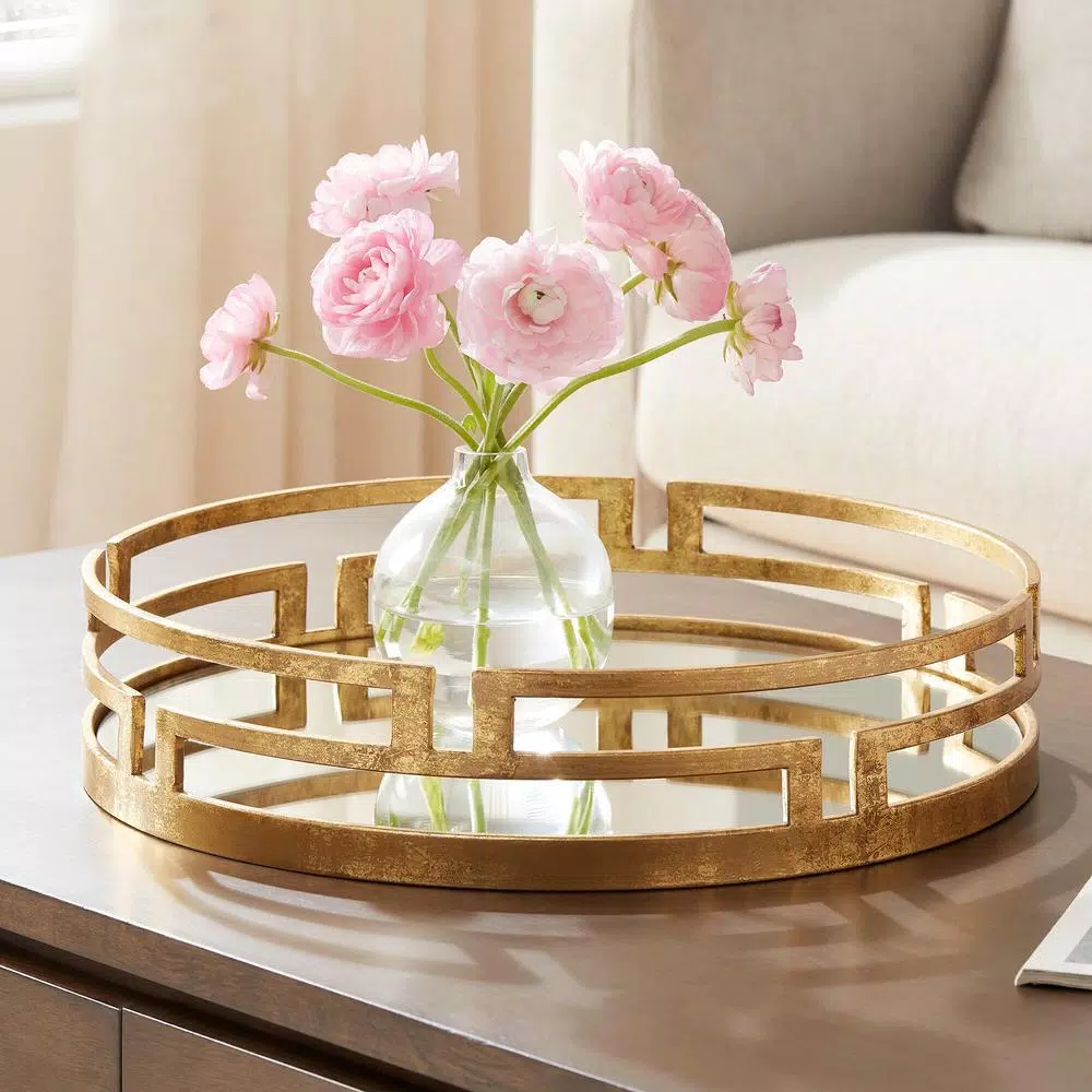 Home Decorators Collection Gold Metal Decorative Round Mirror Tray