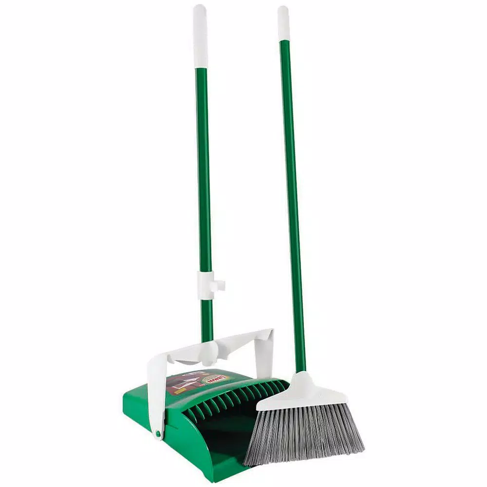 Libman Lobby Broom and Dustpan Set with Upright Handle, Green