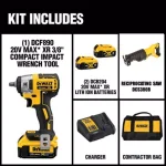DEWALT 20V MAX XR Cordless Brushless 3/8 in. Compact Impact Wrench & Reciprocating Saw Combo Kit thumbnail 2