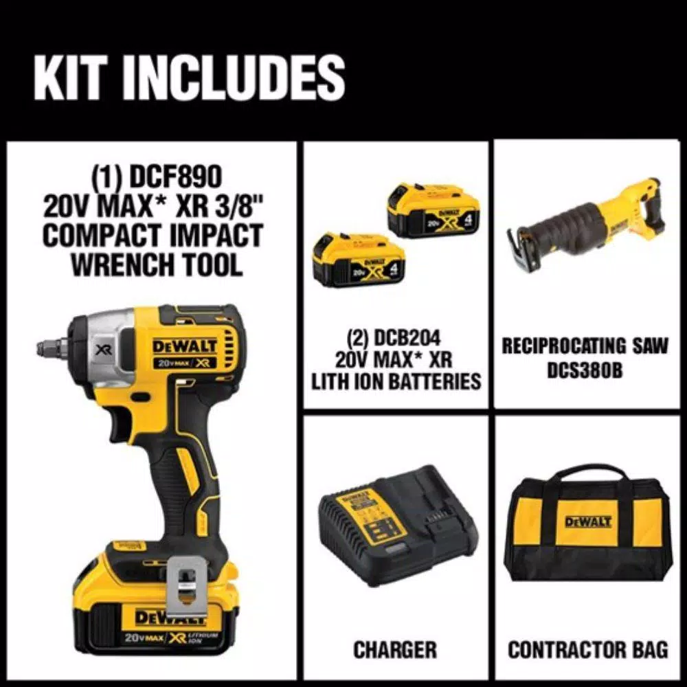 DEWALT 20V MAX XR Cordless Brushless 3/8 in. Compact Impact Wrench & Reciprocating Saw Combo Kit