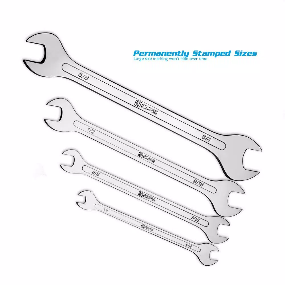 Capri Tools Super-Thin SAE Open End Wrench Set, 4-Piece Low Profile