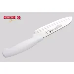 Mundial 3800 Series 7 in. Santoku Knife with Hollow Edge and Antimicrobial White Handle thumbnail 3