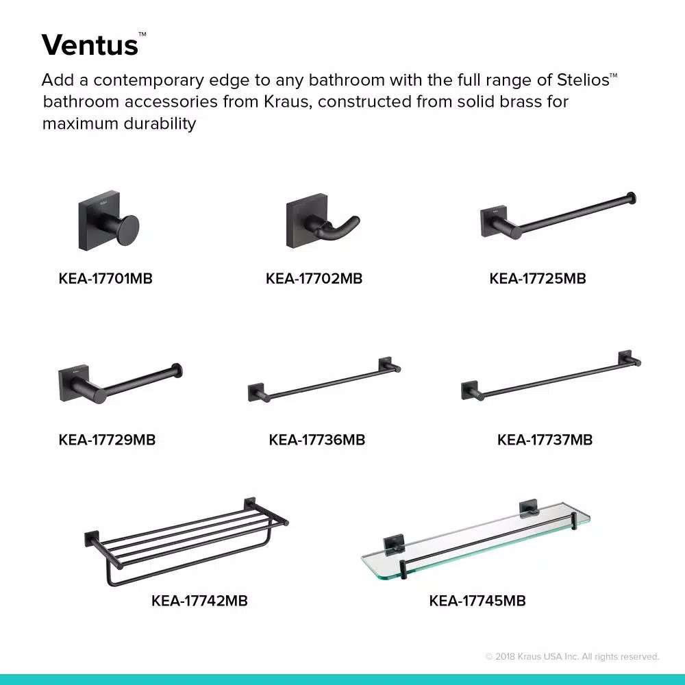 KRAUS Ventus Matte Black Solid Brass Robe and Towel Hook